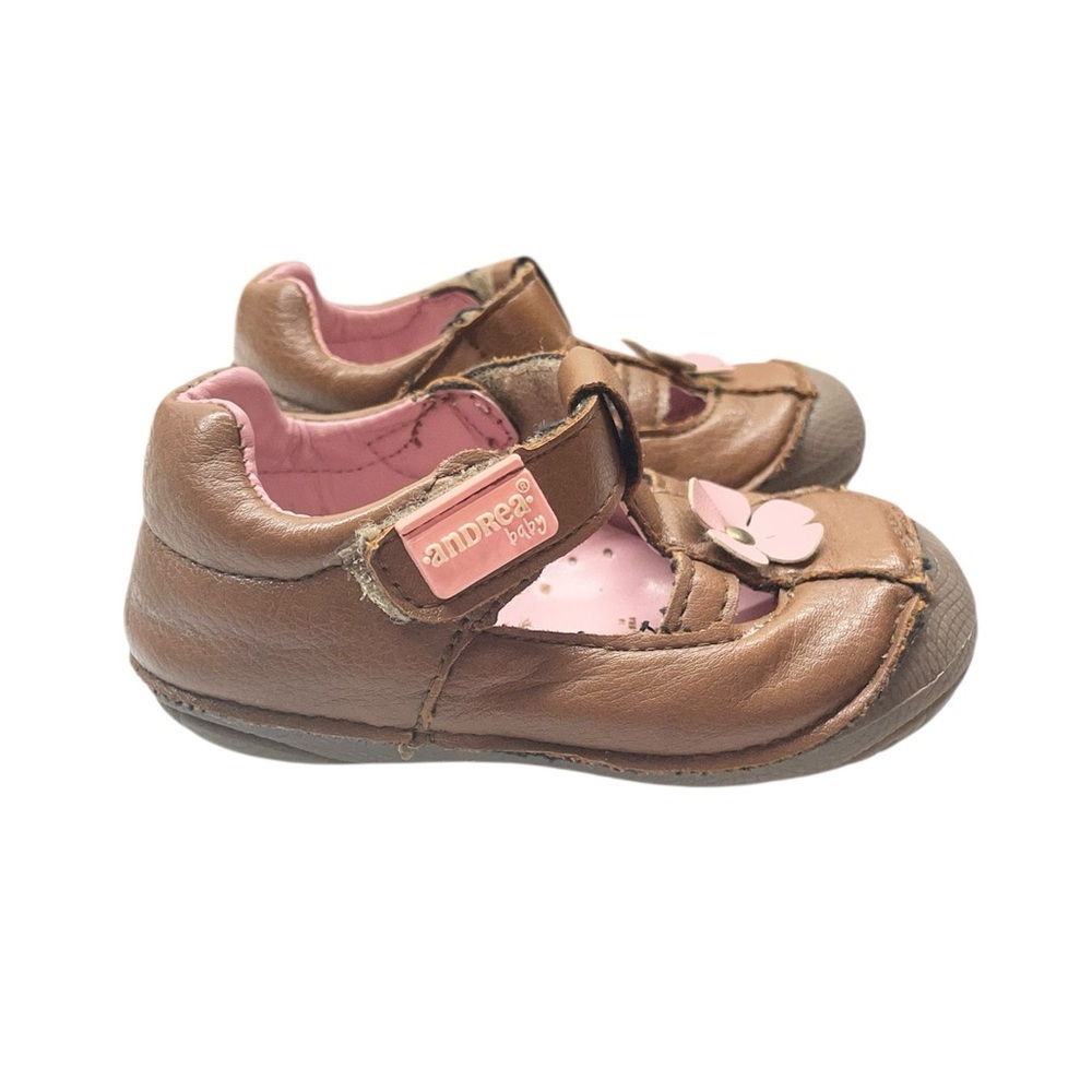 ANDREA FENZI Baby girl Mary Jane style Brown Shoes with Pink Details size 6
